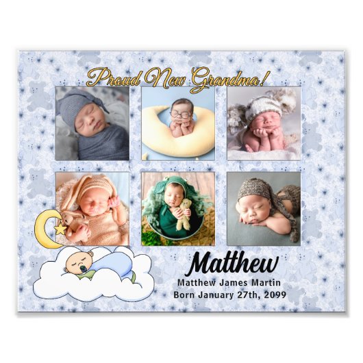 8x10 Proud Grandma New Baby Boy Photo Fotodruck (Vorne)
