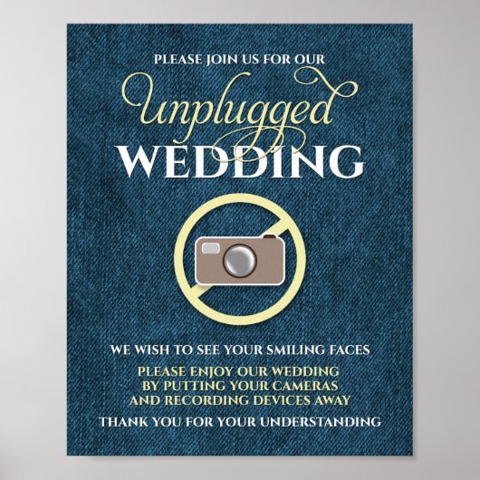 8x10 Rustikaler Ländereien Unplugged Wedding Sign Poster (Vorne)