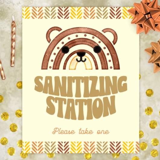 8x10 Sanitizer Station Boho Woodland Bären Geburts Poster