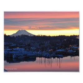 8X10 Sonnenaufgang auf dem Rainier und Puget Sound Fotodruck