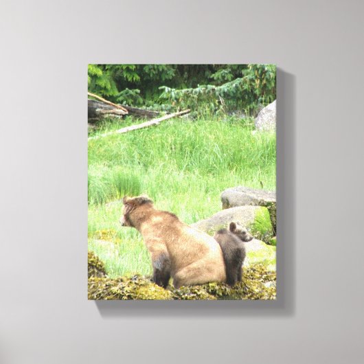 8x10 Starke Canvas Print mit Grizzly Bär & cub Leinwanddruck (Vorderseite)