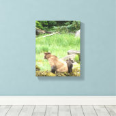 8x10 Starke Canvas Print mit Grizzly Bär & cub Leinwanddruck (Insitu (Holzboden))
