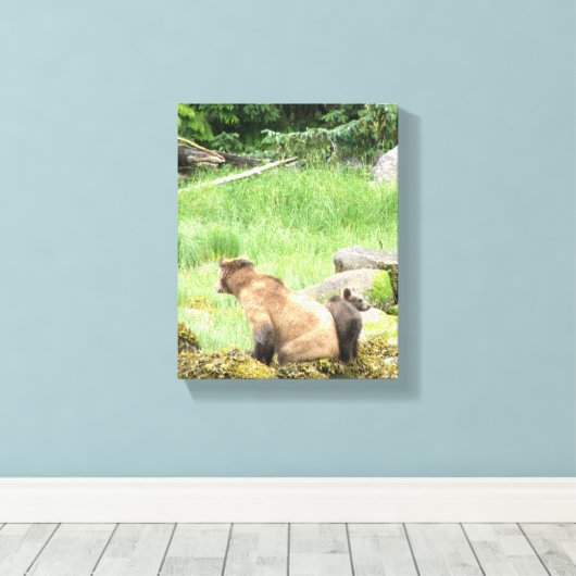 8x10 Starke Canvas Print mit Grizzly Bär & cub Leinwanddruck (Insitu (Holzboden))