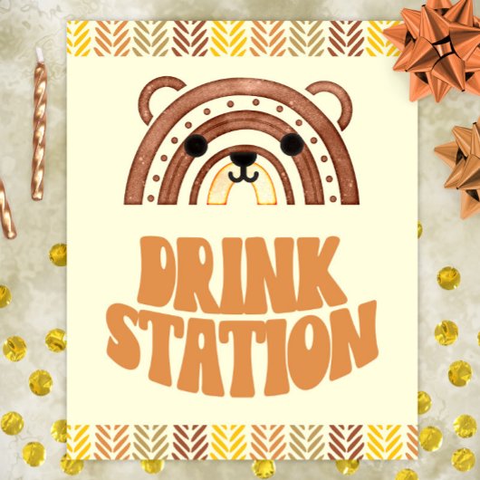8x10 Trinkstation Boho Woodland Bären Geburtstag Poster