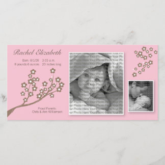 8x4 Branch Design Geburtsankündigung Rosa/Braun Ankündigung