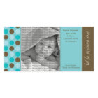 8x4 Geburtsankündigung Aquamarin und braune Polka