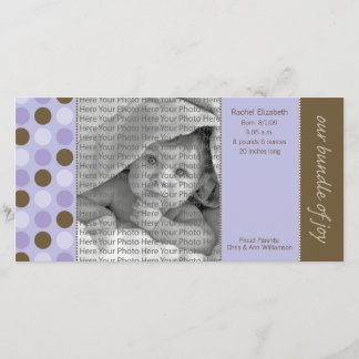8x4 Geburtsankündigung Lila und braune Polka Dots Ankündigung