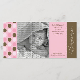 8x4 Geburtsankündigung Rosa und braune Polka Punkt Ankündigung