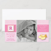 8x4 Pink Gingham Mit Monogramm Geburtsankündigung Ankündigung (Vorne/Hinten)