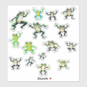8x8 Blatt mit 15 tanzenden Frosch-Aufklebern Aufkleber