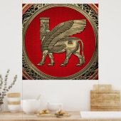 [900] Assyrian Winged Bull - Gold Lamassu Poster (Küche)