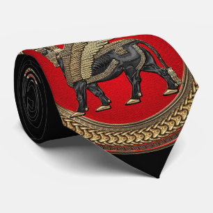 [900] Assyrian Winged Bull: Gold und Black Lamassu Krawatte