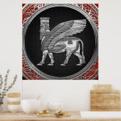 [900] Assyrian Winged Bull - Silver Lamassu Poster (Küche)