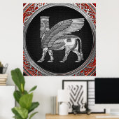[900] Assyrian Winged Bull - Silver Lamassu Poster (Heimbüro)