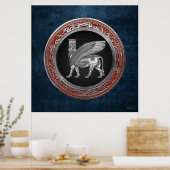 [900] Assyrian Winged Bull - Silver Lamassu Poster (Küche)