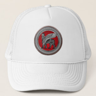 [900] Assyrian Winged Lion: Silver & Black Lamassu Truckerkappe