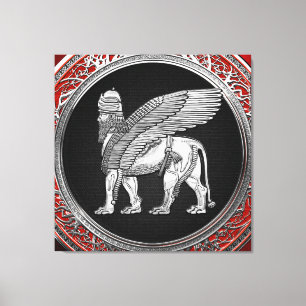 [900] Assyrian Winged Lion - Silver Lamassu Leinwanddruck