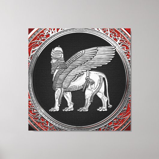 [900] Assyrian Winged Lion - Silver Lamassu Leinwanddruck (Vorderseite)