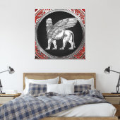 [900] Assyrian Winged Lion - Silver Lamassu Leinwanddruck (Insitu (Schlafzimmer))