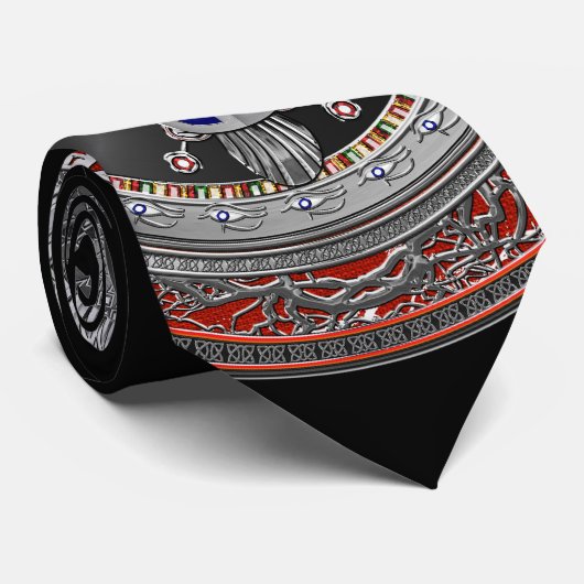 [900] Sacred Silver Egyptian Winged Scarab & Ankh Krawatte (Gerollt)