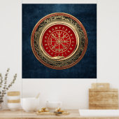 [900] Vegvisir - Viking Gold Magic Runic Compass Poster (Küche)