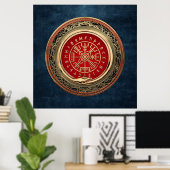 [900] Vegvisir - Viking Gold Magic Runic Compass Poster (Heimbüro)