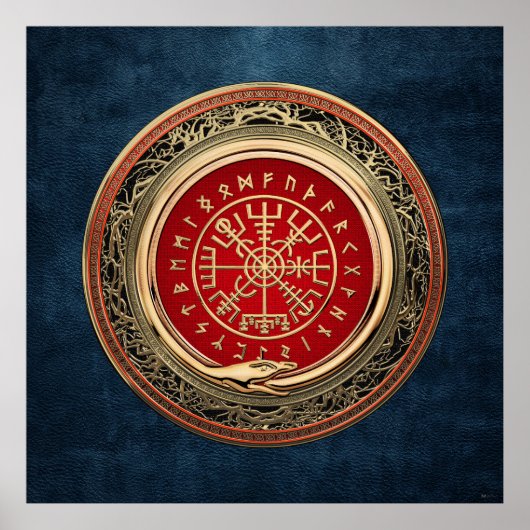 [900] Vegvisir - Viking Gold Magic Runic Compass Poster (Vorne)