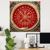 [900] Vegvisir - Viking Gold Magic Runic Compass Poster (Heimbüro)