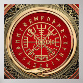 [900] Vegvisir - Viking Gold Magic Runic Compass Poster (Vorne)