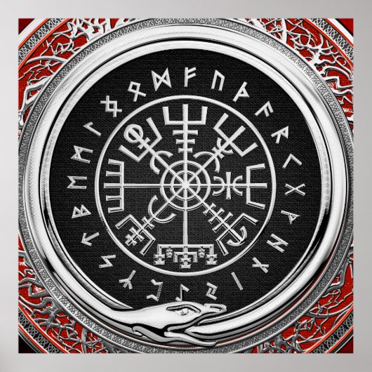 [900] Vegvisir - Viking Silver Magic Runic Compass Poster (Vorne)