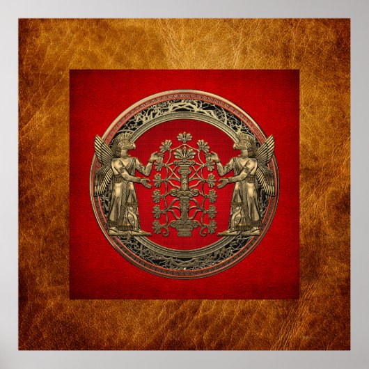 [900] Zwei Gold Ninurtas mit Baum des Lebens Poster (Vorne)