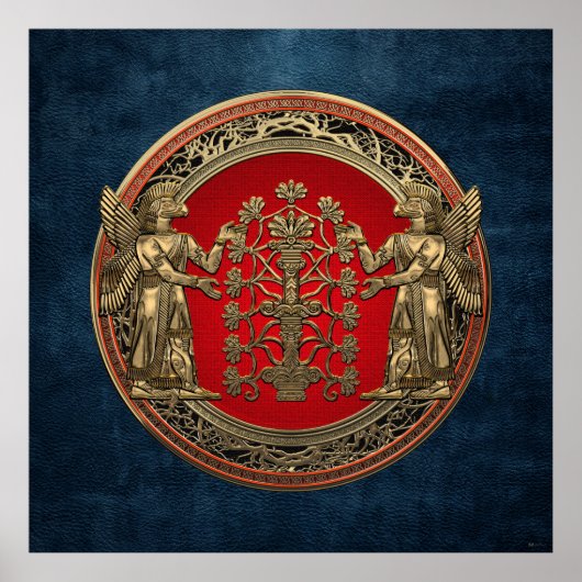 [900] Zwei Gold Ninurtas mit Baum des Lebens Poster (Vorne)