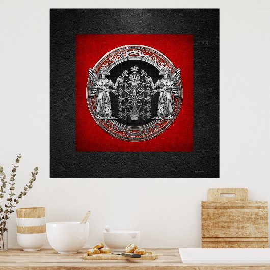 [900] Zwei Silberninurtas mit Baum des Lebens Poster (Küche)