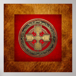 [901] Altes keltisches Sacred Gold Knot Cross Poster