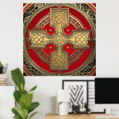 [901] Altes keltisches Sacred Gold Knot Cross Poster (Heimbüro)