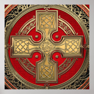 [901] Altes keltisches Sacred Gold Knot Cross Poster