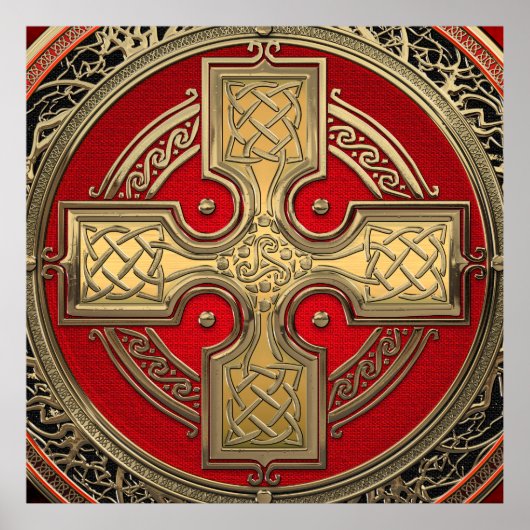 [901] Altes keltisches Sacred Gold Knot Cross Poster (Vorne)