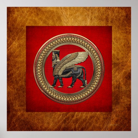 [901] Assyrian Winged Bull: Gold und Black Lamassu Poster (Vorne)