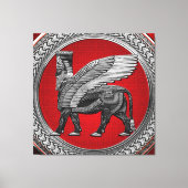 [901] Assyrian Winged Bull: Silver & Black Lamassu Leinwanddruck (Vorderseite)