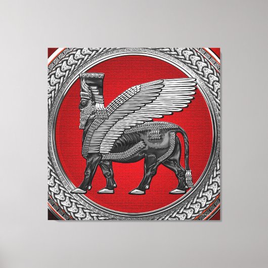 [901] Assyrian Winged Bull: Silver & Black Lamassu Leinwanddruck (Vorderseite)