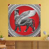 [901] Assyrian Winged Bull: Silver & Black Lamassu Leinwanddruck (Insitu (Wohnzimmer))