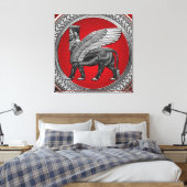 [901] Assyrian Winged Bull: Silver & Black Lamassu Leinwanddruck (Insitu (Schlafzimmer))