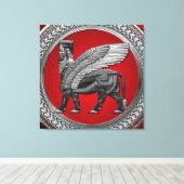 [901] Assyrian Winged Bull: Silver & Black Lamassu Leinwanddruck (Insitu (Holzboden))