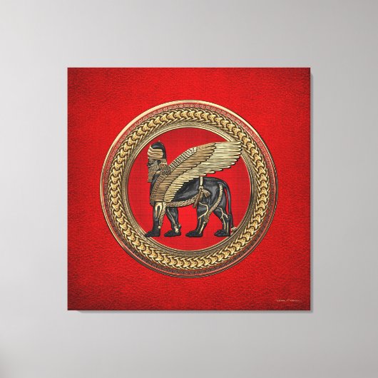 [901] Assyrian Winged Lion: Gold & Black Lamassu Leinwanddruck (Vorderseite)