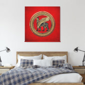 [901] Assyrian Winged Lion: Gold & Black Lamassu Leinwanddruck (Insitu (Schlafzimmer))