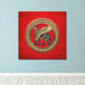 [901] Assyrian Winged Lion: Gold & Black Lamassu Leinwanddruck (Insitu (Holzboden))