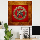 [901] Assyrian Winged Lion: Gold & Black Lamassu Poster (Heimbüro)