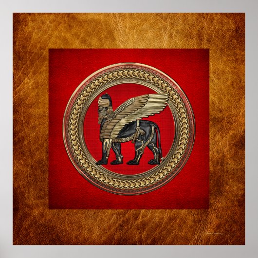 [901] Assyrian Winged Lion: Gold & Black Lamassu Poster (Vorne)