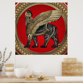 [901] Assyrian Winged Lion: Gold & Black Lamassu Poster (Küche)