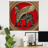 [901] Assyrian Winged Lion: Gold & Black Lamassu Poster (Heimbüro)